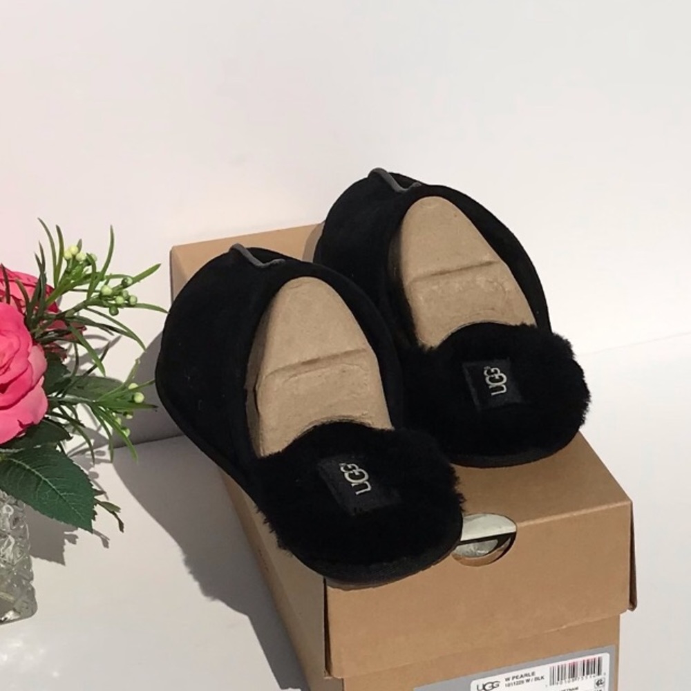 Ugg Wool Suede NEW IN BOX Black NONSLIP WARM House Slippers House Shoes Size 7 - Picture 6 of 10